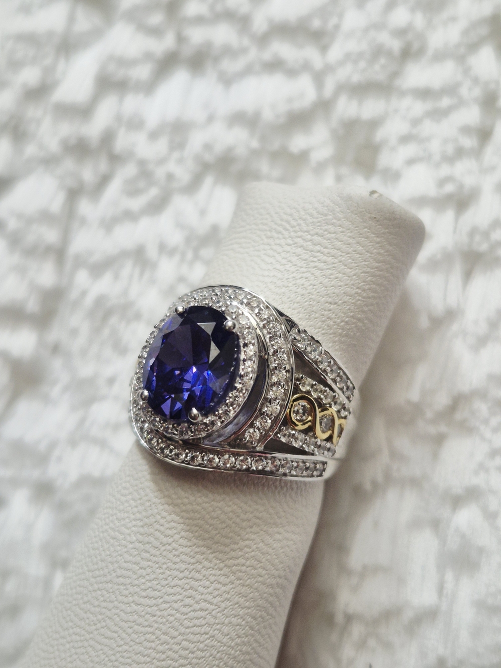 Sterling Silver Tanzanite & Cz Halo Cocktail Ring - Picture 5 of 10